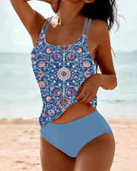 Tankini femme – Ensemble deux pièces – Bretelles doubles – Coupe modeste – Tissu extensible respirant