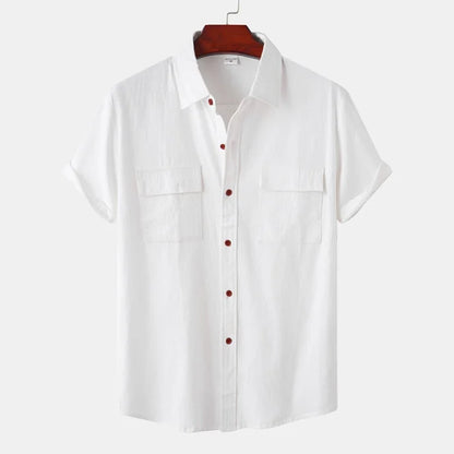 Chemise homme manches courtes – Coupe décontractée – Lin coton – Poches poitrine