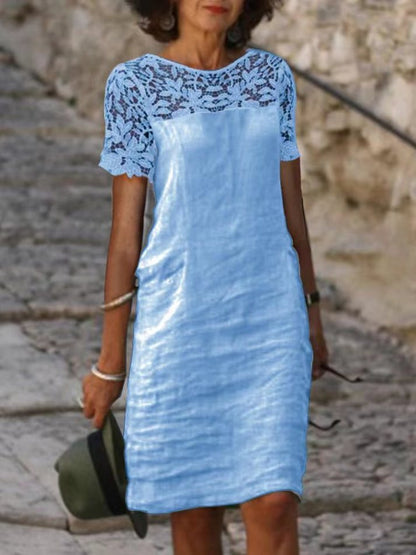 Robe femme – Coupe ample – Détail dentelle – Manches courtes – Tissu respirant