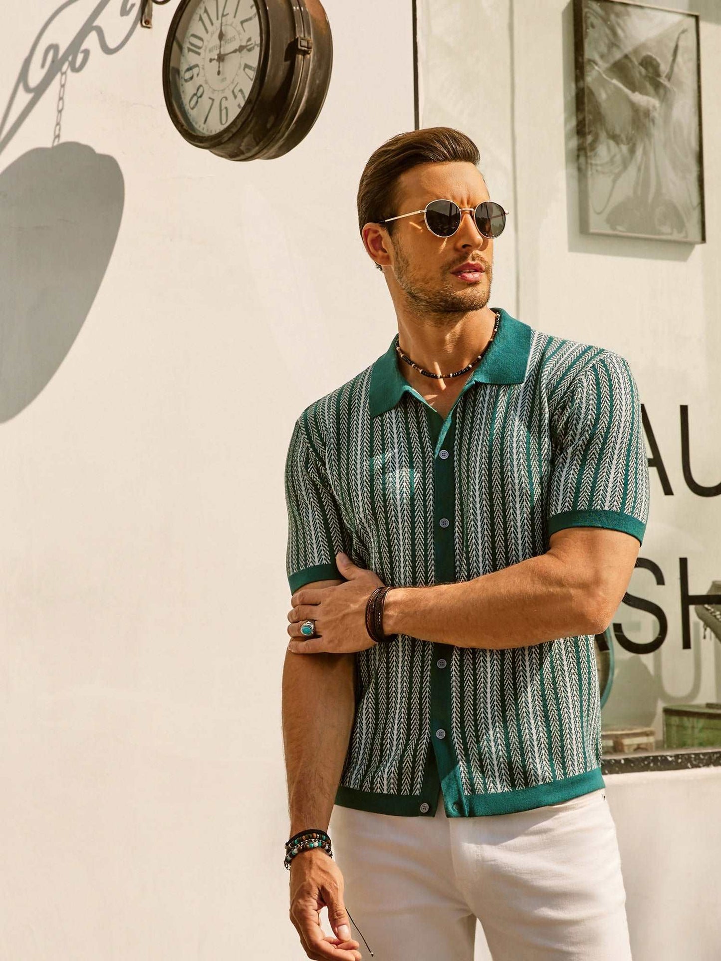 Polo homme – Coupe slim – Manches courtes – Rayures rétro