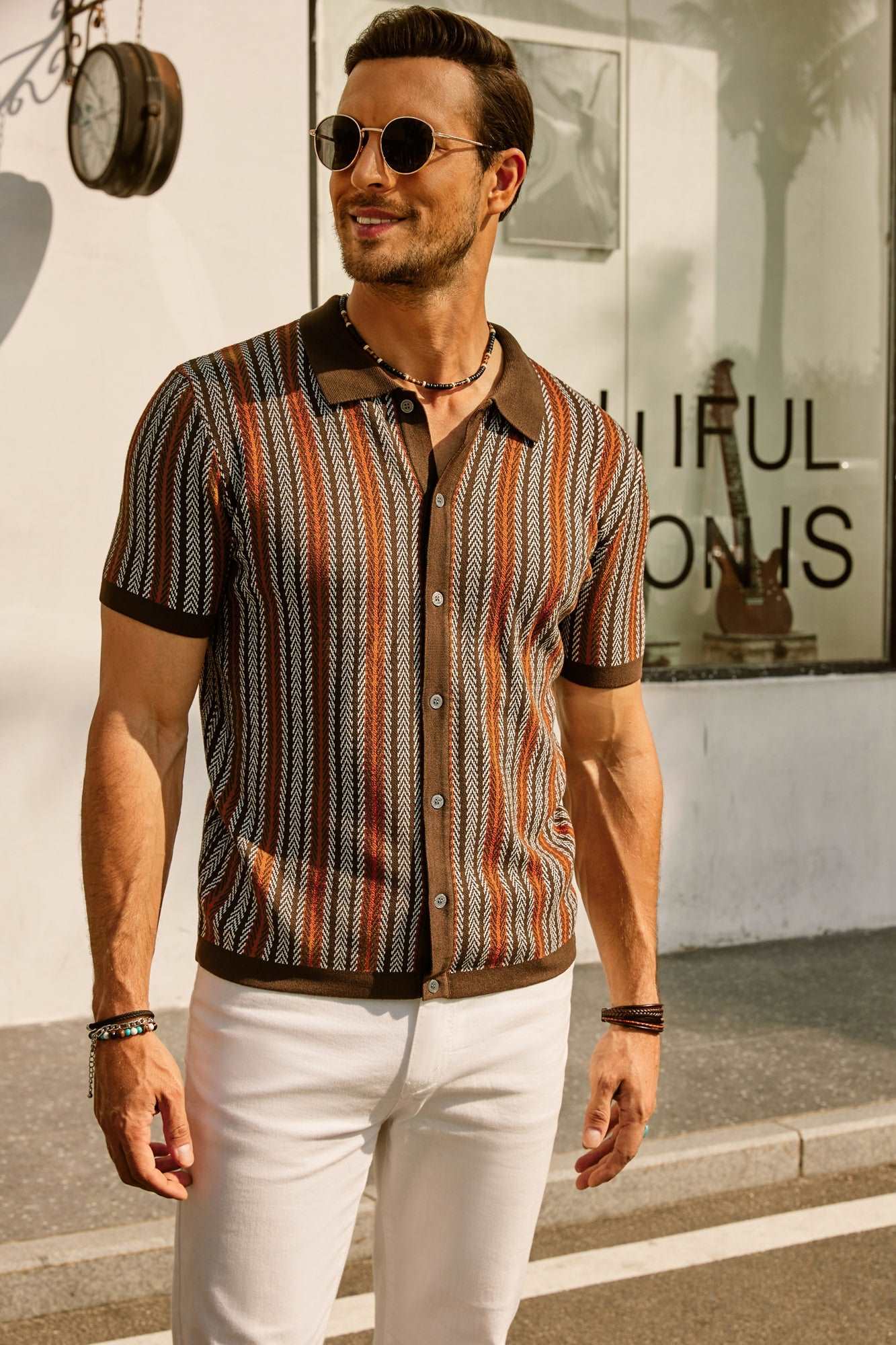 Polo homme – Coupe slim – Manches courtes – Rayures rétro