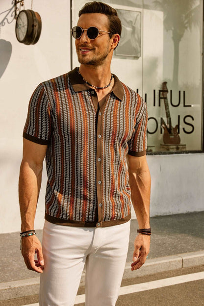 Polo homme – Coupe slim – Manches courtes – Rayures rétro