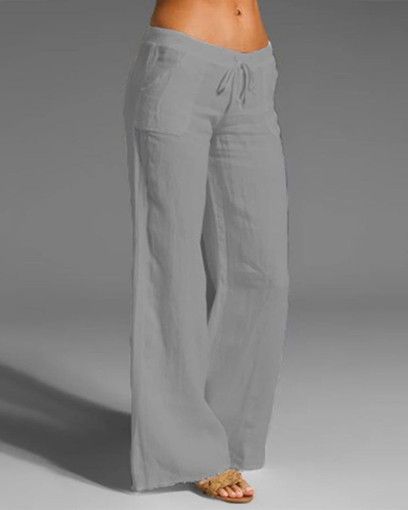 Pantalon femme large – Tissu respirant – Taille cordon – Coupe décontractée – Longueur cheville