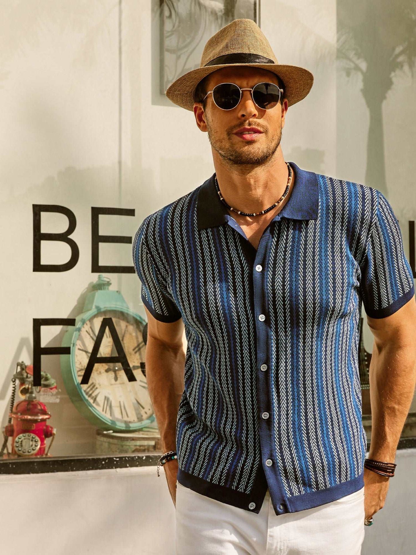 Polo homme – Coupe slim – Manches courtes – Rayures rétro