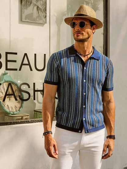 Polo homme – Coupe slim – Manches courtes – Rayures rétro