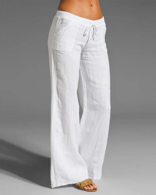 Pantalon femme large – Tissu respirant – Taille cordon – Coupe décontractée – Longueur cheville