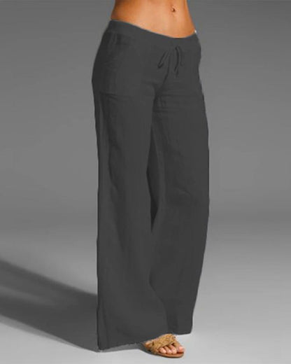 Pantalon femme large – Tissu respirant – Taille cordon – Coupe décontractée – Longueur cheville