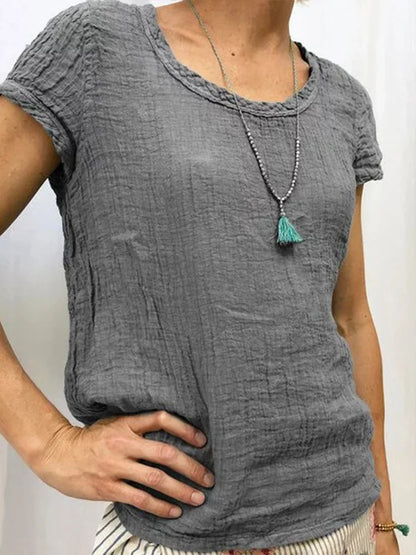 T-shirt femme – Coupe décontractée – Tissu gaufré – Manches courtes respirant