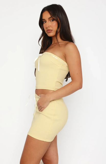 Jupe mini femme – Coupe ajustée – Nœud à la taille – Maille douce extensible