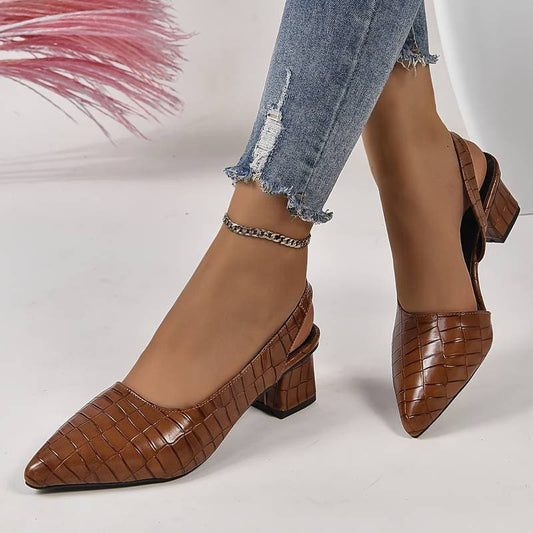 Escarpins slingback femme – Bout pointu – Motif croco – Talon bloc moyen élégant