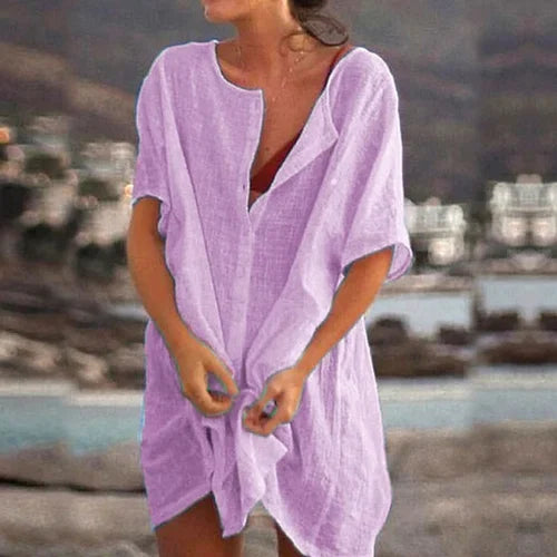 Top tunique pour femmes – Coupe Ample – Manches Courtes – Fibres Naturelles – Style Décontracté