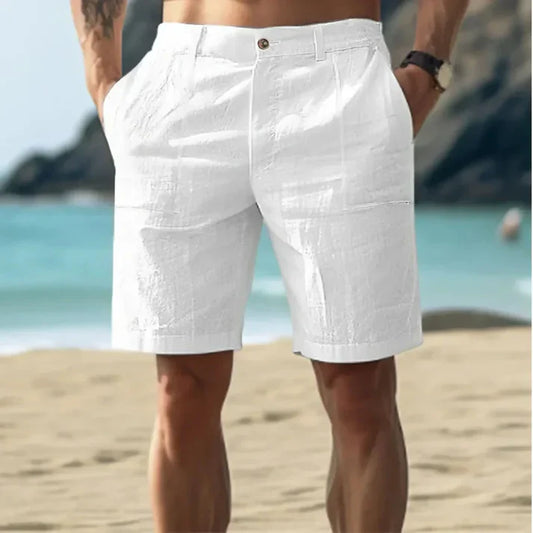 Short pour homme – Coupe ajustée – Taille mi-haute – Lin – Poches latérales