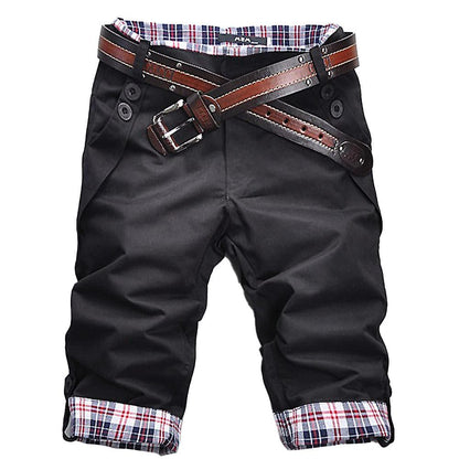 Pantalon court homme – Coupe ample – Revers à carreaux – Ceinture croisée