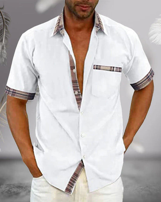 Chemise homme manches courtes – Coupe régulière – Tissu respirant – Détail écossais