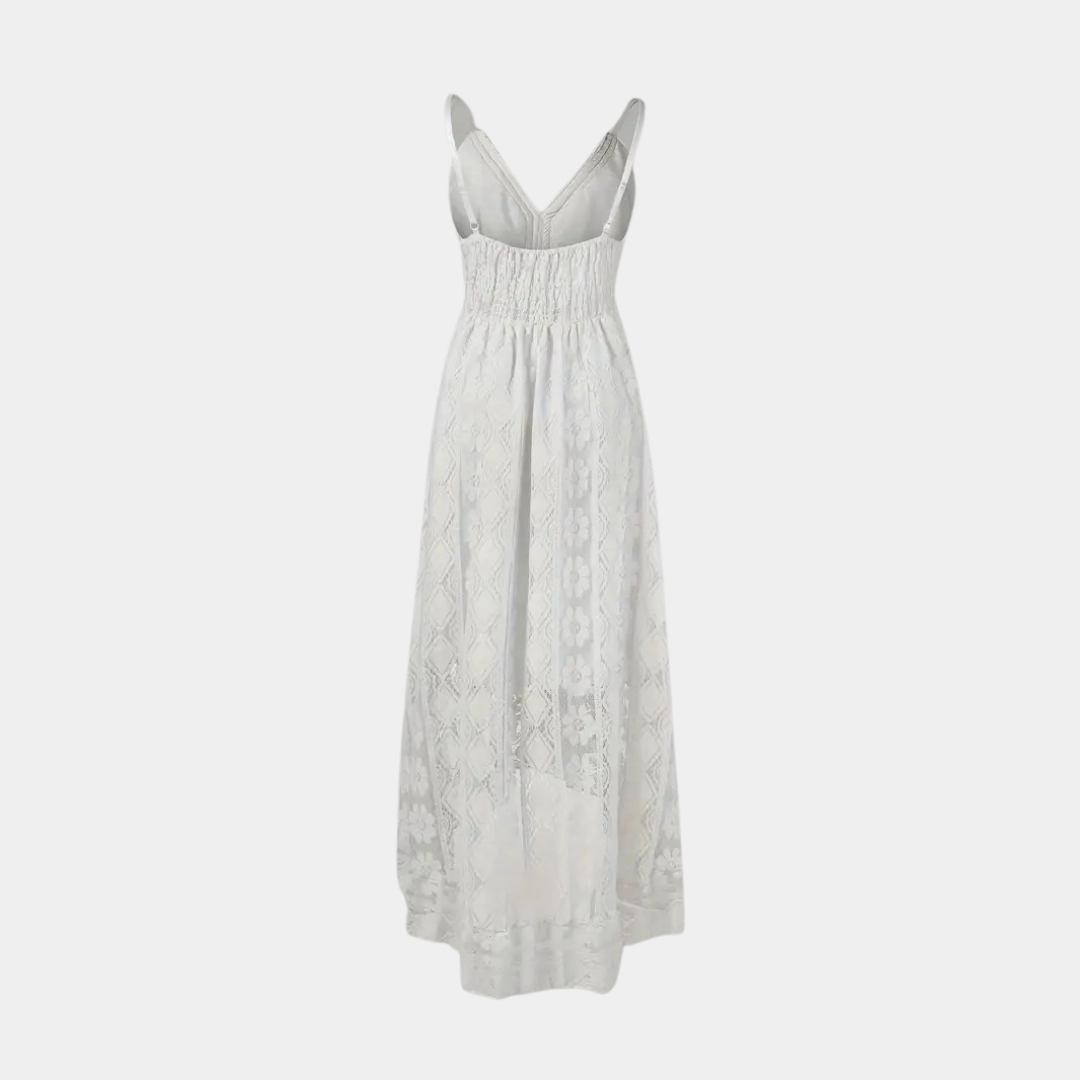 Robe midi femme – Coupe fluide – Détails en dentelle – Bretelles fines – Style bohème