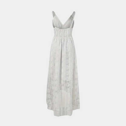 Robe midi femme – Coupe fluide – Détails en dentelle – Bretelles fines – Style bohème