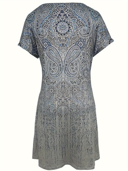 Robe mini femme – Coupe décontractée – Motif cachemire – Tissu respirant doux