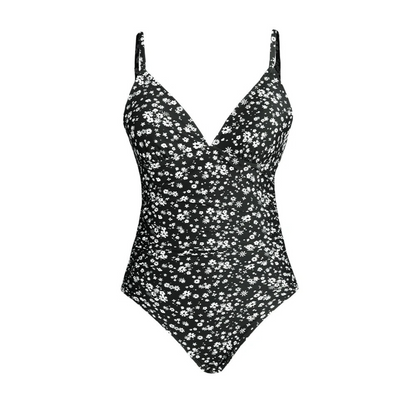 Maillot de bain une-pièce femme – Ajustable – Décolleté en V – Imprimé fleuri – Tissu côtelé