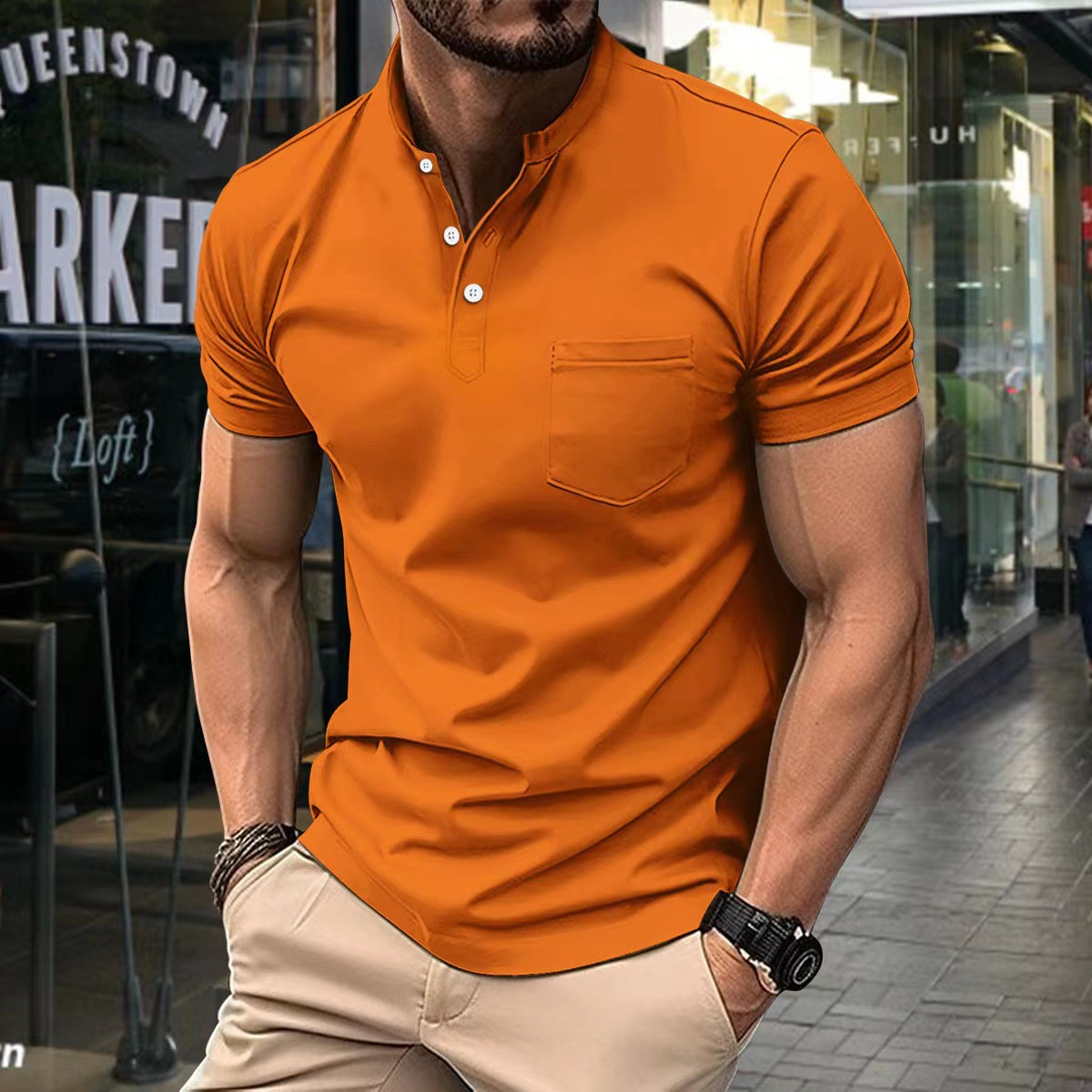 Polo homme – Coupe slim – Maille douce – Col montant – Manches courtes – Poche poitrine