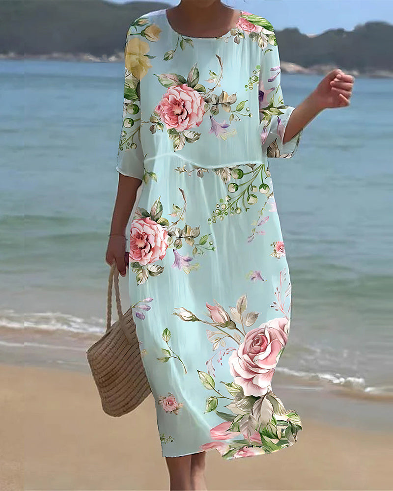 Robe longue femme – Coupe ample – Tissu respirant – Manches 3/4 – Col rond