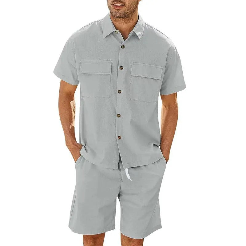 Men's Set Shirt and Short – Relaxed Fit – Breathable Fabric – Drawstring Waist