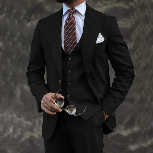 Costume 3 pièces homme – Coupe ajustée – Tissu respirant – Style classique élégant