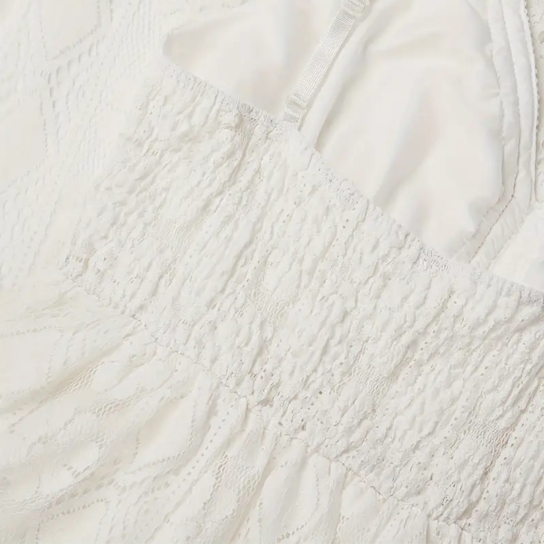 Robe midi femme – Coupe fluide – Détails en dentelle – Bretelles fines – Style bohème