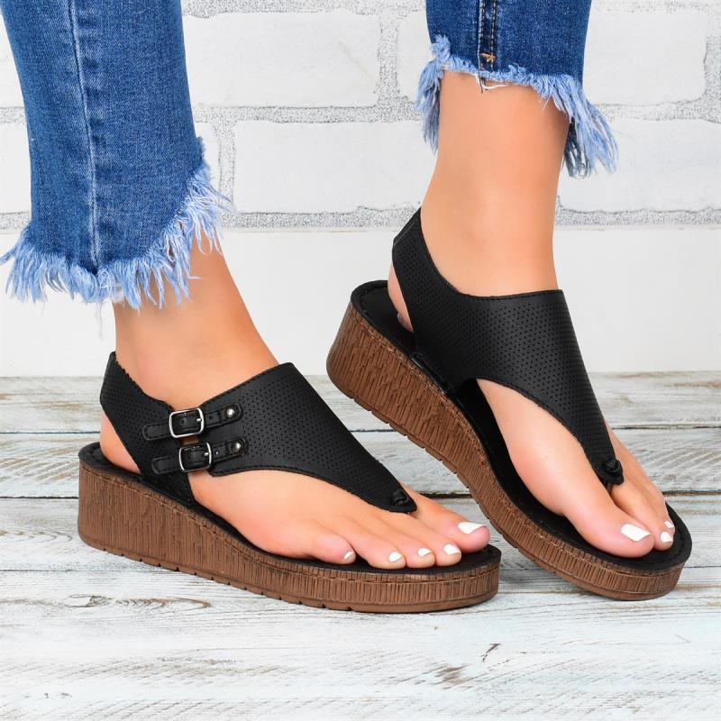 Sandales plateforme femme – Semelle épaisse – Dessus perforé – Bout ouvert – Bride à boucle