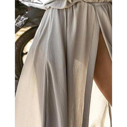 Robe femme longue – Décolleté plongeant – Fente avant – Coupe ample – Tissu léger