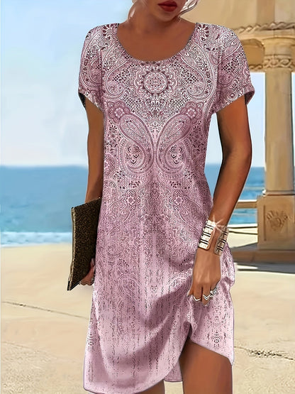 Robe mini femme – Coupe décontractée – Motif cachemire – Tissu respirant doux