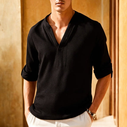 Chemise Homme Décontractée – Fibres Naturelles – Coupe Ample – Col Fin – Manches Longues