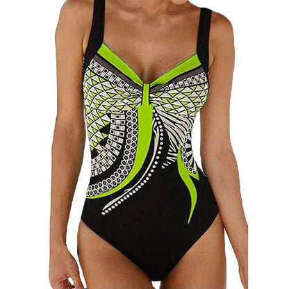 Maillot de bain 1 pièce femme – Imprimé graphique – Tissu stretch séchage rapide – Bretelles larges – Coupe sculptante