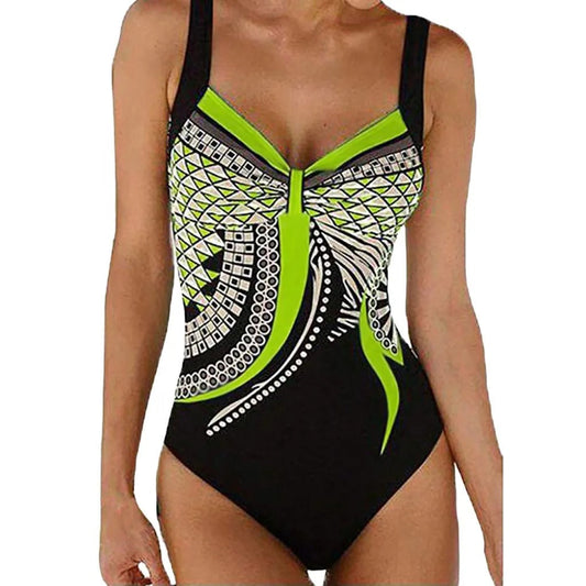 Maillot de bain 1 pièce femme – Imprimé graphique – Tissu stretch séchage rapide – Bretelles larges – Coupe sculptante
