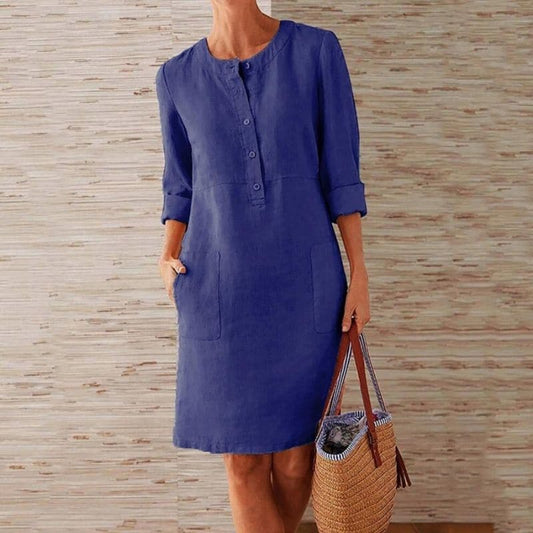 Robe Chemise Femme – Coupe Décontractée – Tissu Respirant – Boutonnage Avant – Poches Latérales