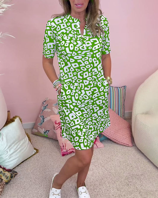 Robe de plage femme – Coupe ample – Fibres naturelles – Manches courtes – Poches – Col V