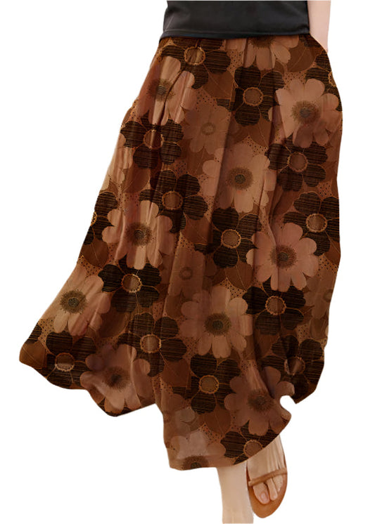 Jupe midi femme – Coupe fluide – Motifs rétro à pois et fleurs – Poches pratiques