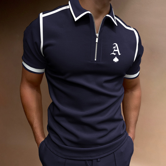 Polo homme – Coupe slim – Col zippé – Tissu respirant – Détails sportives