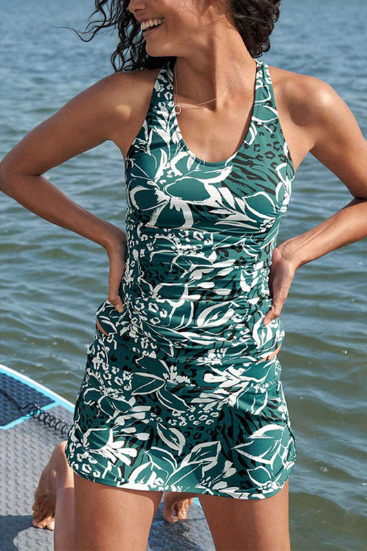 Tankini femme – Coupe ajustée – Col haut – Bretelles larges – Jupe intégrée – Tissu respirant