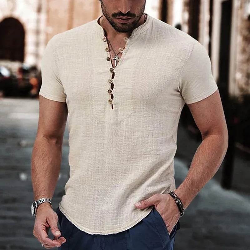 Men's short-sleeve shirt – Slim fit – Breathable fabric – Casual button-down collar