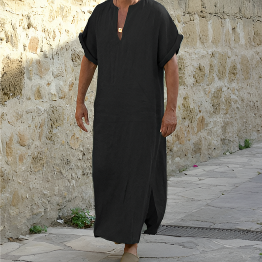 Robe chemise longue homme – Coupe décontractée – Tissu respirant – Manches courtes – Fente latérale