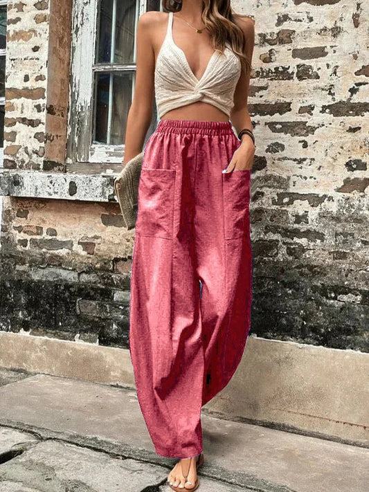 Pantalon femme – Coupe ample – Tissu respirant – Taille élastique – Longueur cheville