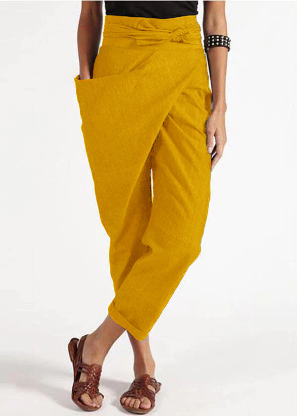 Pantalon femme – Taille haute – Coupe ample – Détail noué – Fibres naturelles
