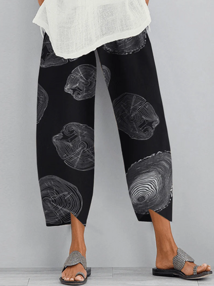Pantalon femme large – Coupe décontractée – Tissu respirant – Motif abstrait – Longueur totale