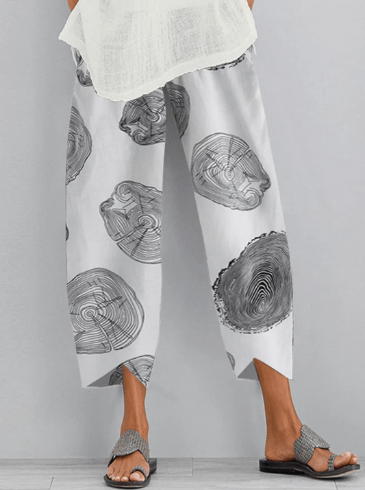 Pantalon femme large – Coupe décontractée – Tissu respirant – Motif abstrait – Longueur totale