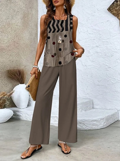 Ensemble deux pièces pour femmes – Débardeur à Motifs & Pantalon Large – Coupe Ample – Tissu Respirant