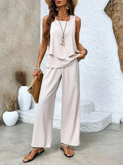 Ensemble deux pièces pour femmes – Débardeur à Motifs & Pantalon Large – Coupe Ample – Tissu Respirant