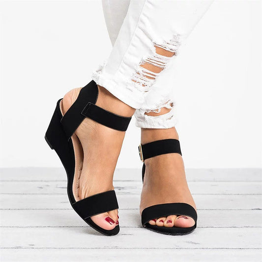 Sandales Compensées Femme – Bout Ouvert – Bride Cheville Réglable – Confort Souple