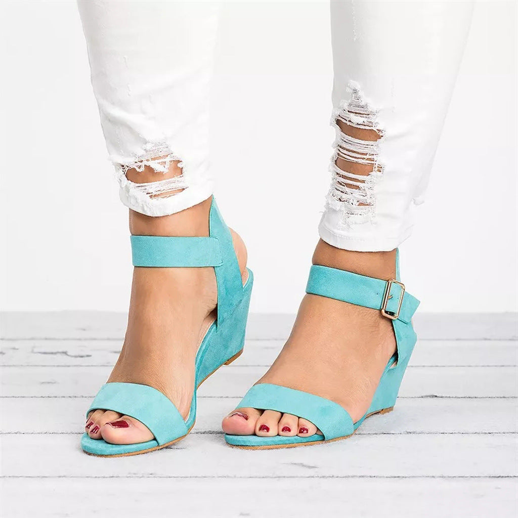 Sandales Compensées Femme – Bout Ouvert – Bride Cheville Réglable – Confort Souple
