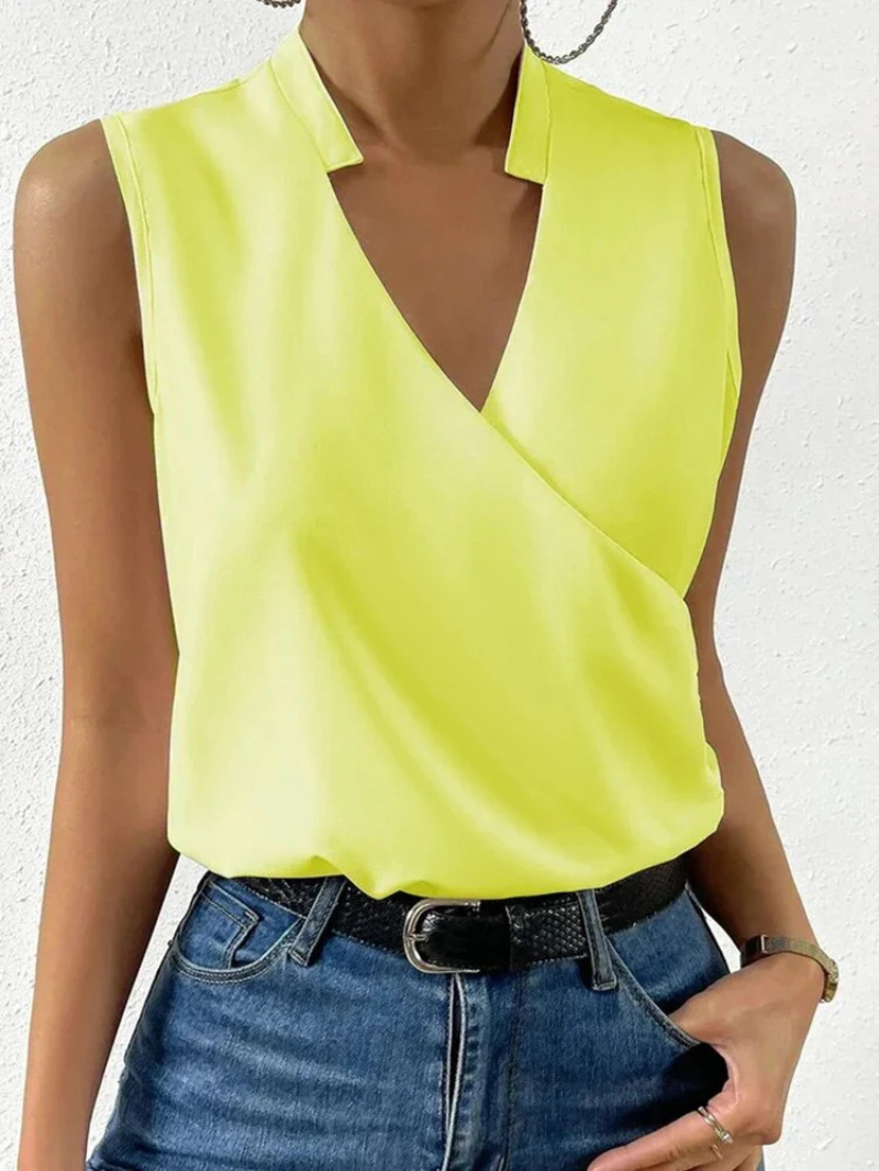 Top sans manches femme – Coupe cintrée – Décolleté cache-cœur – Imprimé floral – Tissu respirant