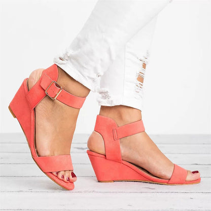 Sandales Compensées Femme – Bout Ouvert – Bride Cheville Réglable – Confort Souple